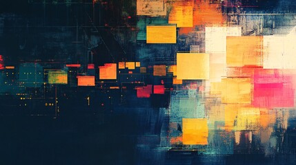 Poster - Abstract grunge background with colorful squares and geometric shapes
