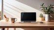 © Shousei - シンプルで洗練されたデスク空間 ノートPCとコーヒーカップが整う快適なワークスペース
