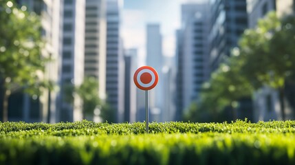 Poster - Red target standing out from the crowd in urban green space