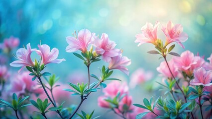 Wall Mural - Delicate Pink Azaleas Blossom in a Soft, Dreamy Light, Creating a Serene and Peaceful Atmosphere in a Lush Garden