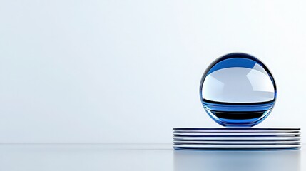 Poster - Blue Glass Sphere on Stacked Plates for Abstract Art Creation