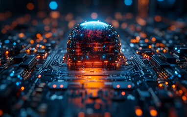 Poster - futuristic digital sphere on circuit board