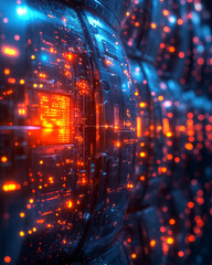 Poster - futuristic digital interface with glowing circuits and lights