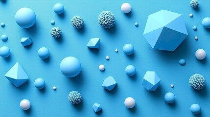 Wall Mural - abstract geometric shapes: blue and white 3d render. modern, clean, creative digital wallpaper. styl