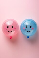 Poster - Two smiling balloons floating on pink background