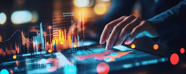Leinwandbilder - Businessman analyzing financial data on futuristic holographic interface