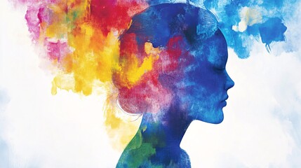 Aufkleber - Woman profile silhouette blending into colorful watercolor paint