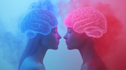 Poster - Two women facing each other with glowing brains illustrating the power of ai