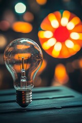 Aufkleber - light bulb standing on table is reflecting ferris wheel lights