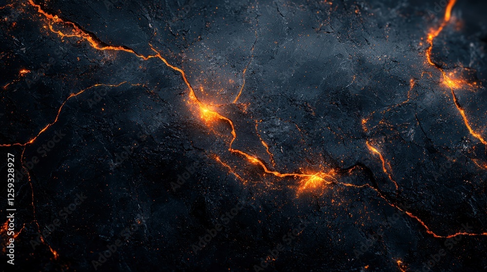 Cracked dark rock surface with glowing lava fissures, geological ...