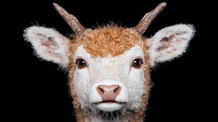Wall Mural - Curious fawn portrait, black background, wildlife photography, nature imagery