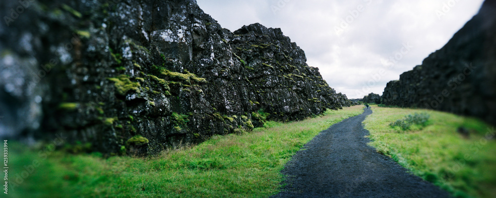Iceland Mid Atlantic Ridge Rifting Panoramic pathway through the rift valley that marks the Mid-Atlantic ...