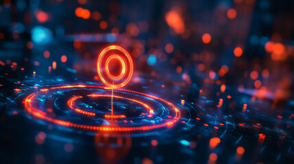 Poster - glowing target symbol with digital effects and vibrant colors