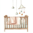 © Sukifli Dakheng - Watercolor crib looks soft, sweet and dreamlike in cozy baby nursery
