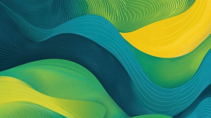 Poster - Abstract Colorful Waves in Green, Blue, and Yellow Tones