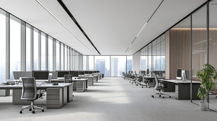 Poster - A clean, minimalist corporate workspace with innovative technology and digital productivity tools. Copy space.