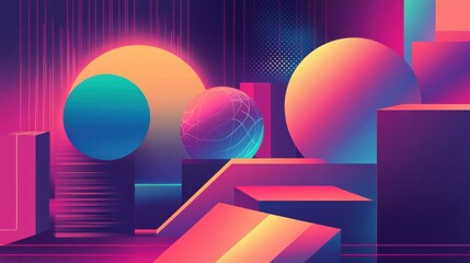 Poster - Vibrant Abstract Geometric Shapes in Futuristic Digital Art Design