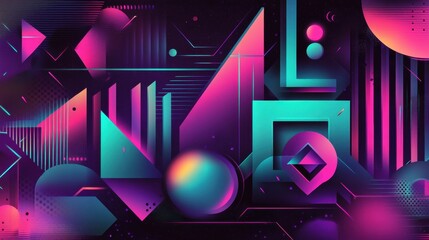 Poster - Vibrant Geometric Abstract Art with Neon Colors and Dynamic Shapes