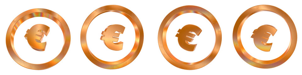 Poster - Set of 4 3d Euro coin outline shapes with golden and rainbow effects isolated on a transparent background. 3d elements for graphic design.