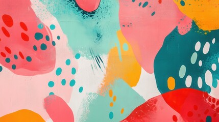 Wall Mural - Colorful Abstract Painting with Shapes and Patterns in Bright Tones