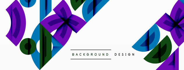 Aufkleber - Abstract geometric background with shapes, featuring circular and rounded elements. Bold contrast, smooth gradients, dynamic composition, futuristic style