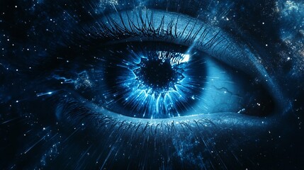 Fototapete - Human eye looking into space reflecting galaxy and stars
