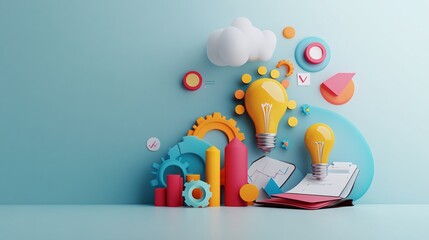 Poster - Light bulbs generating innovative business strategy ideas for success
