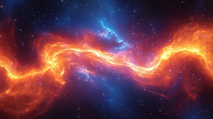 Abstract space design featuring bright cosmic clouds, glowing stars, and deep blue voids