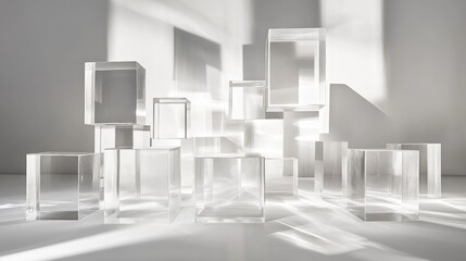 Abstract acrylic cubes, light studio, shadow play, product display
