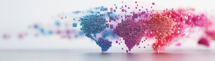 Poster - A colorful digital representation of a world map, showcasing interconnected data points, symbolizing global connectivity and information flow.