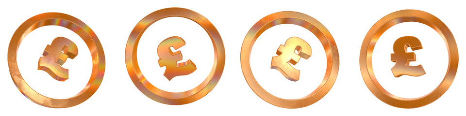Poster - Set of 4 3d pound coin outline shapes with golden and rainbow effects isolated on a transparent background. 3d elements for graphic design.