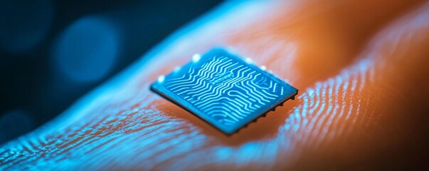 Poster - Microchip implanted under human skin glowing blue