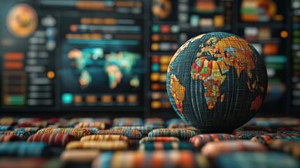 Poster - A colorful globe sits in front of a digital dashboard, symbolizing global connectivity and technology.