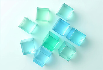 Poster - Abstract Glass Cubes, Teal, Aqua, Blue, Green, Light, Gradient, Scattered, Modern, Design