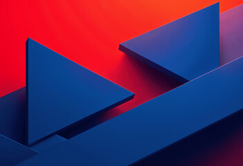 Poster - Abstract Blue Triangles Red Background Geometric Shapes Design Art