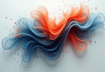 Poster - Abstract Blue Orange Swirling Wave Paint Splatter Art