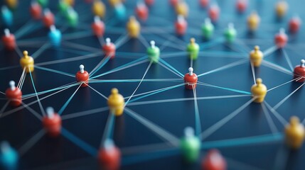 Poster - A vibrant network of connected figures representing social connections and collaboration in a digital environment.
