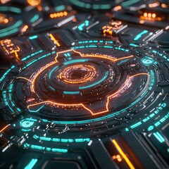 Poster - advanced digital architecture connecting information nodes through glowing cyber filaments.