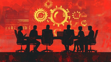 Aufkleber - Business people having a meeting with red grunge background