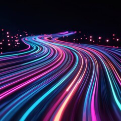 Poster - neon lines in abstract waves depict high-speed futuristic visuals.