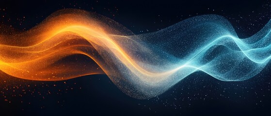 Poster - Abstract Energy Wave in Orange and Blue with Particle Effect on Dark Background Concept