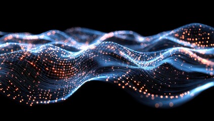 Poster - dynamic energy pulses weaving through a high-speed digital information matrix.