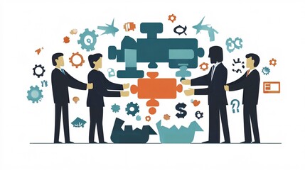 Poster - Business people connecting puzzle pieces teamwork concept