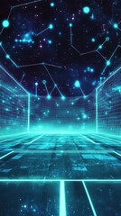 Poster - Digital room with a holographic grid and star constellations