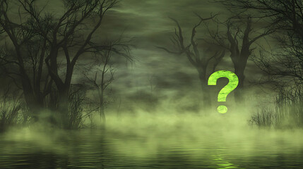 Wall Mural - Mysterious Green Swamp Forest with Question Mark