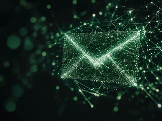 Wall Mural - Digital email network connection, glowing green