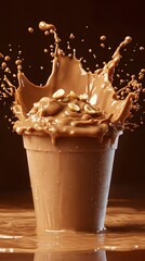 Poster - Decadent Chocolate Milkshake Explosion with Peanut Topping in a Refreshing and Dynamic Scene