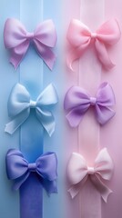 Poster - Pastel Ribbons and Bows in Serene Arrangement Soft Hues of Pink Blue and Purple Delightful