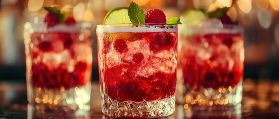 Poster - Refreshing Raspberry Cocktail Delightful Beverage with Lime and Mint in Elegant Glassware