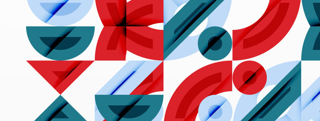 Poster - Abstract geometric background with shapes, featuring circular and rounded elements. Bold contrast, smooth gradients, dynamic composition, futuristic style